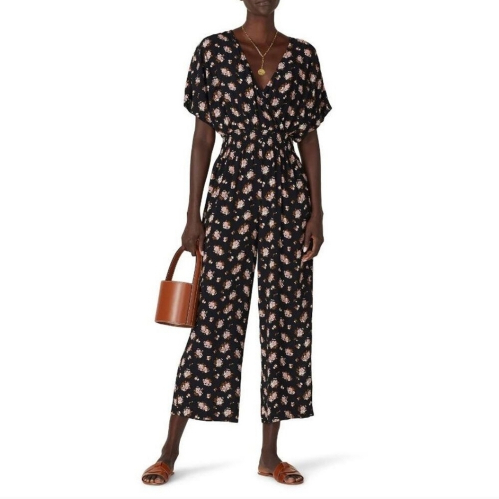 Madewell Wideleg Floral Medium Black Jumpsuit Pants #170 Boho Feminine